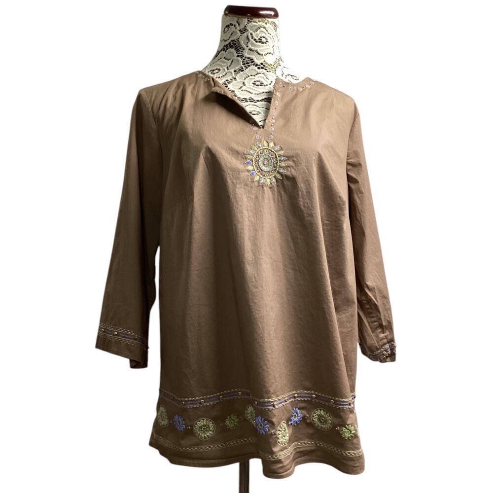 Talbots women's stretch cotton embroidery around the neckline, cuffs, and hem‎ X